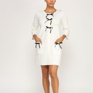 Zara Ivory Dress with Black Ribbon Details